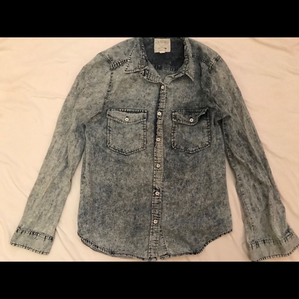 Acid Wash Button-Down Long Sleeved Shirt